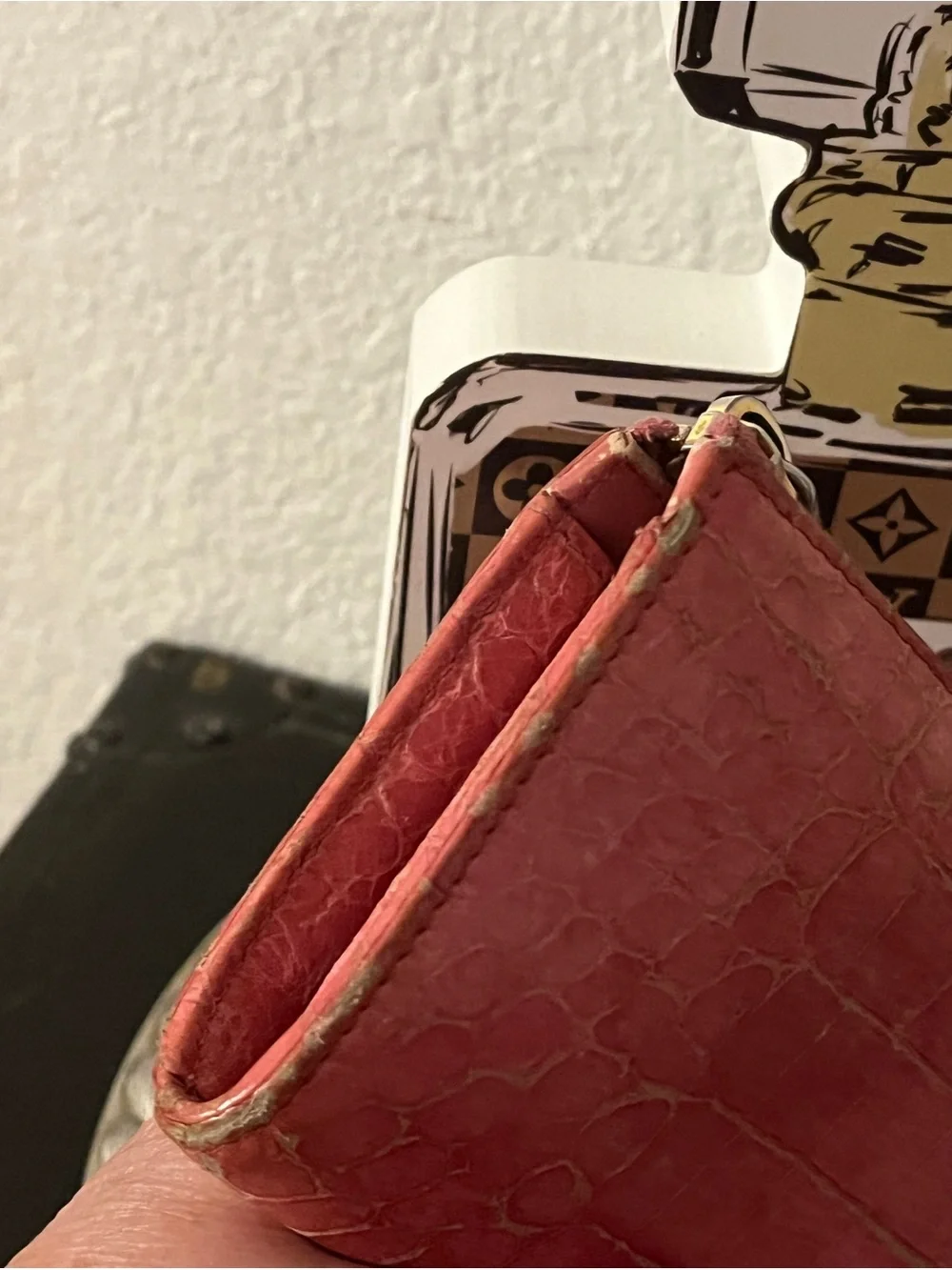 Miu Miu Croc-Embossed Pink Wristlet Wallet with Gold Logo